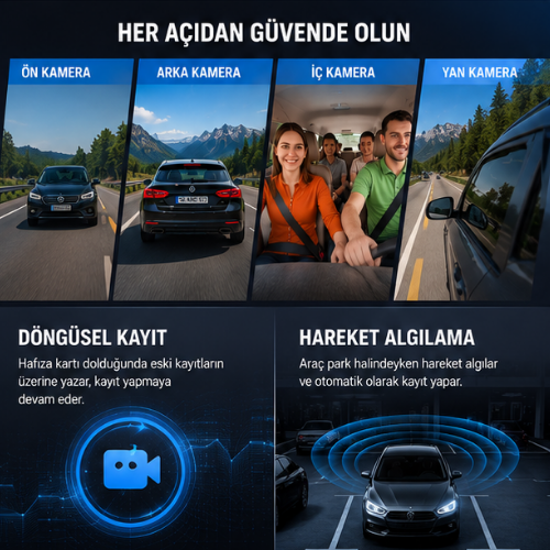 4 Lü Araç Kamerası (Arka Kamerası Hediye)
