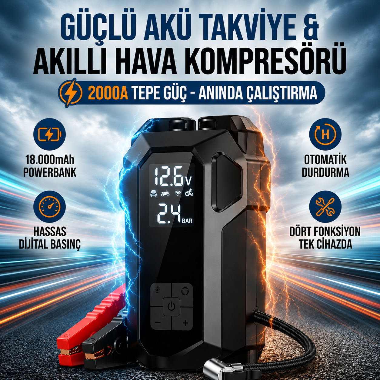 18.000 Mah Akü Takviye+ Kompresör